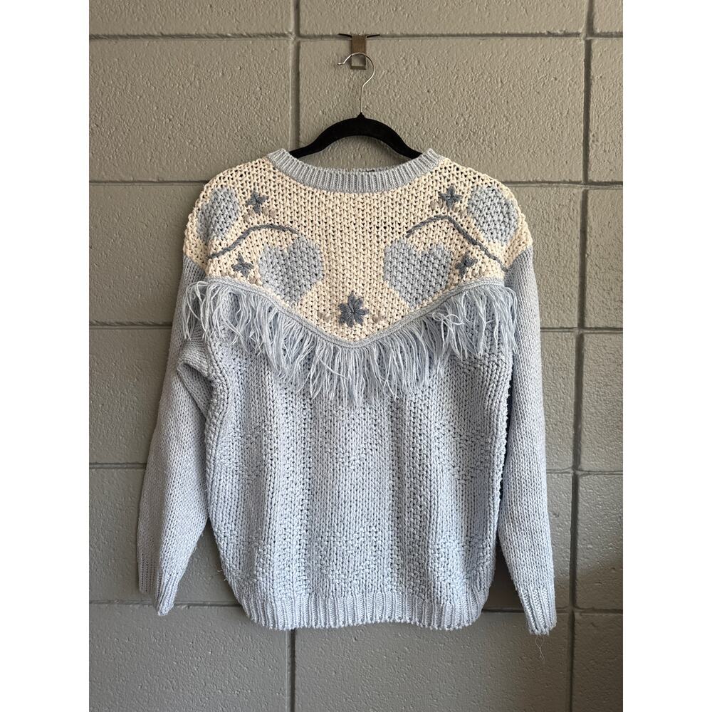 Vintage Coastal Cowgirl Chunky Knit Heart Fringe Crewneck Sweater size M